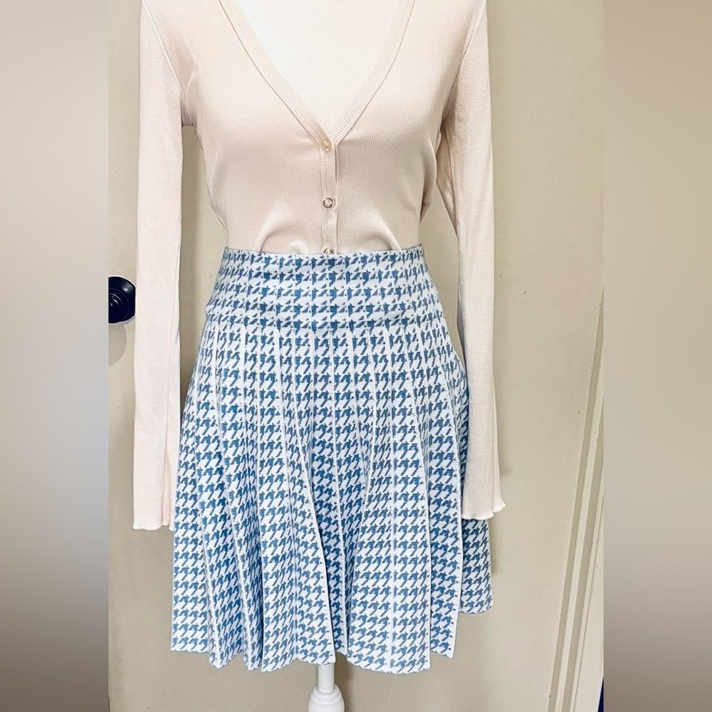 Cherry Ko Ko Blue & White Houndstooth Pleated Mini Skirt NWT